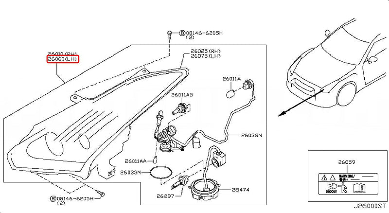 OEM Nissan - HEADLAMP ASSEMBLY-LH - Nissan - GT-R R35('07) - 26060-JF00C - Rzcrew Garage