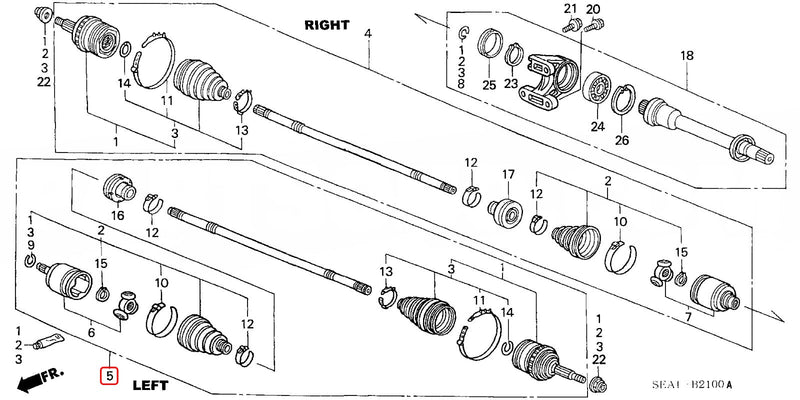 Drive Shaft LEFT (AT Only) - Honda - CL9 - 44306-SEA-N50 - Rzcrewgarage