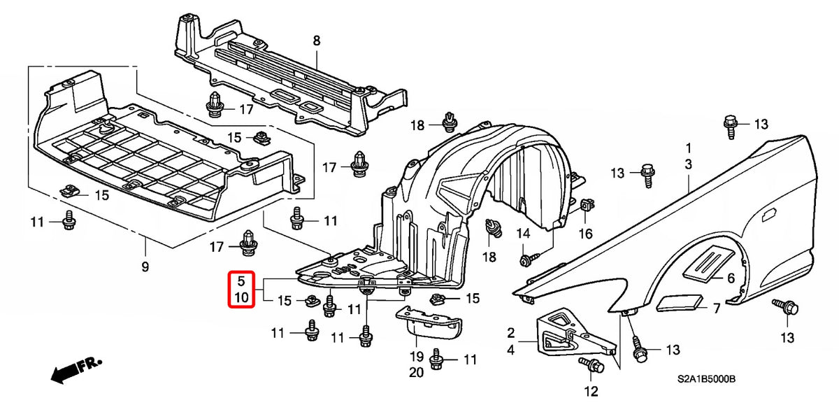 Genuine Honda Parts - FENDER ASSY., L. FR. INNER - Honda - S2000 AP2 - 74150-S2A-010 - Rzcrew Garage
