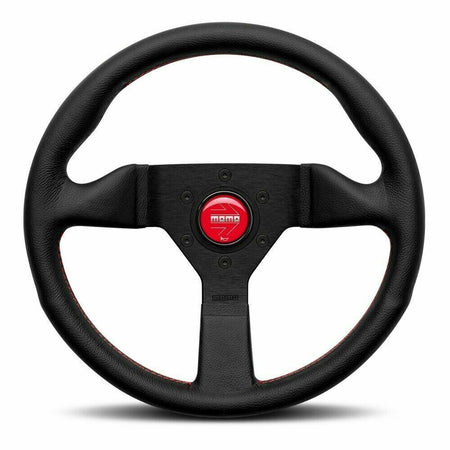 Momo - Monte Carlo Steering Wheels - 320mm Red Stitches Leather - Flat Dish-MCL32BK3B - RZCrewGarage