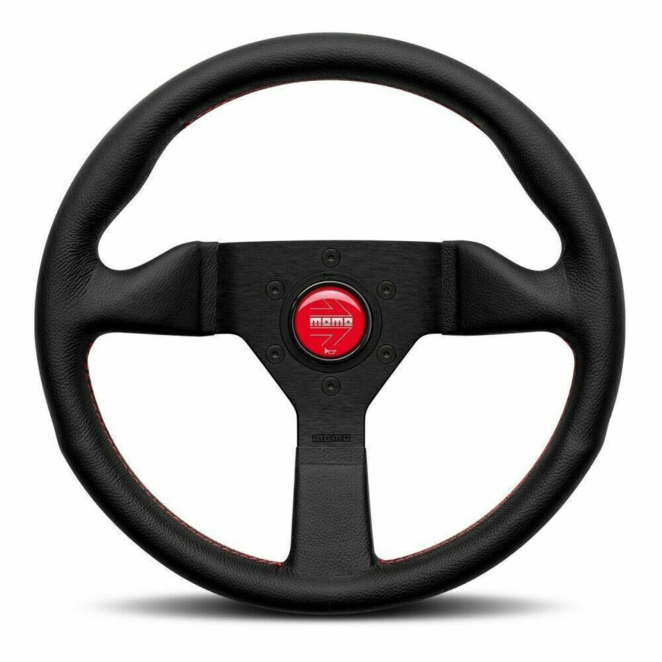 Momo - Monte Carlo Steering Wheels - 320mm Red Stitches Leather - Flat Dish-MCL32BK3B - RZCrewGarage
