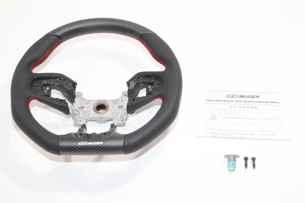 Mugen - Sport Steering Wheels - 3 Spokes Leather - Honda Civic Type R FK8-78501-XNCF-K0S0-R - RZCrewGarage