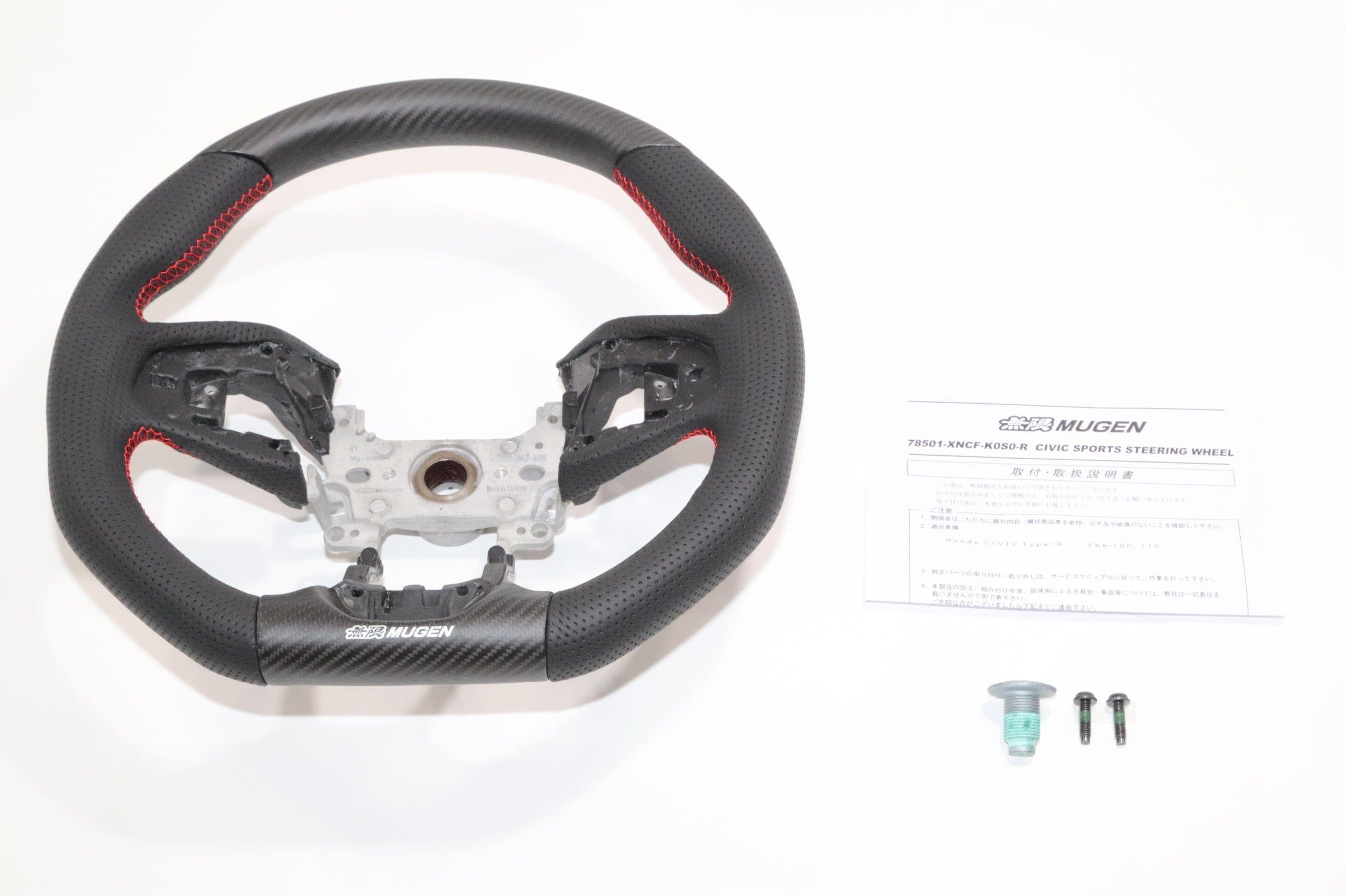 Mugen - Sport Steering Wheels - 3 Spokes Leather - Honda Civic Type R FK8-78501-XNCF-K0S0-R - RZCrewGarage