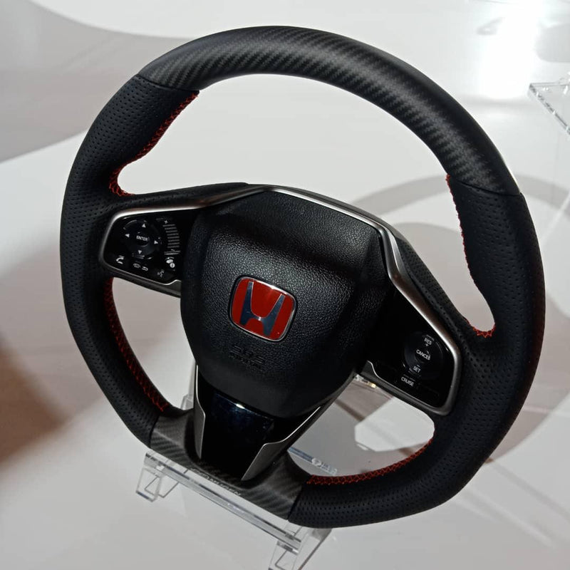 Mugen - Sport Steering Wheels - 3 Spokes Leather - Honda Civic Type R FK8-78501-XNCF-K0S0-R - RZCrewGarage