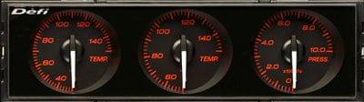 Defi Din Gauge Black Dial - Red Illumination - Water/Oil Temp, Oil Pressure-DF14402 - RZCrewGarage