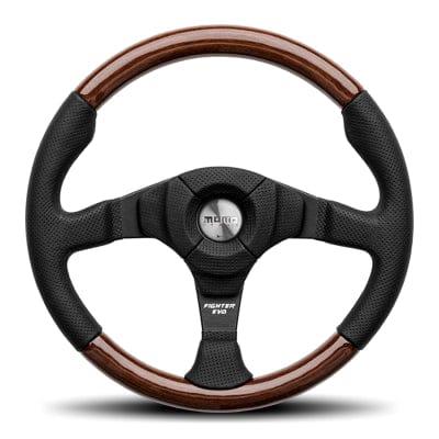 Momo - Fighter Evo Leather & Wood Steering Wheels - 3 Spokes Leather, Wood - 42mm Dish-F-34 - RZCrewGarage