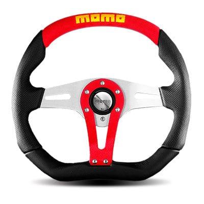 Momo - Trek Red Steering Wheels - 3 Spokes Leather - Flat Dish-T-2 - RZCrewGarage