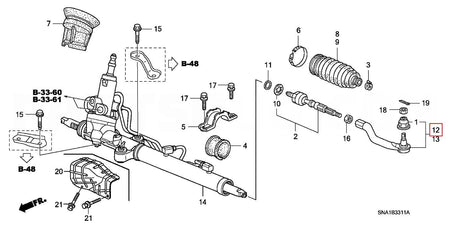 Genuine Honda Parts - Genuine Honda Parts - END COMP,TIE ROD (L) - Honda - FD2R - 53560-SNA-A02 - Rzcrewgarage