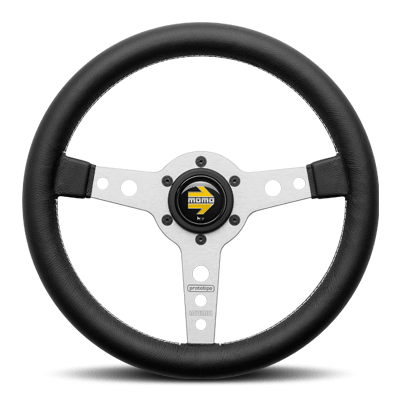 Momo - PROTOTIPO SILVER 320 Steering Wheels - 3 Spokes Leather - Flat Dish-P-9 - RZCrewGarage