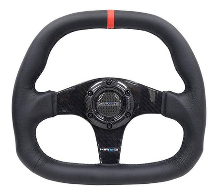 NRG - CARBON FIBER STEERING WHEEL 320MM BLACK CARBON FIBER CENTER W/ Black STITCH RED CENTER MARK FLAT BOTTOM Steering Wheels - 3 Spokes Carbon,Leather-ST-019CF-R - RZCrewGarage