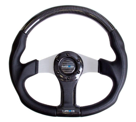 NRG - CARBON FIBER STEERING WHEEL 350mm SILVER OVAL SHAPE Steering Wheels - 3 Spokes Carbon,Leather-ST-013CFSL - RZCrewGarage