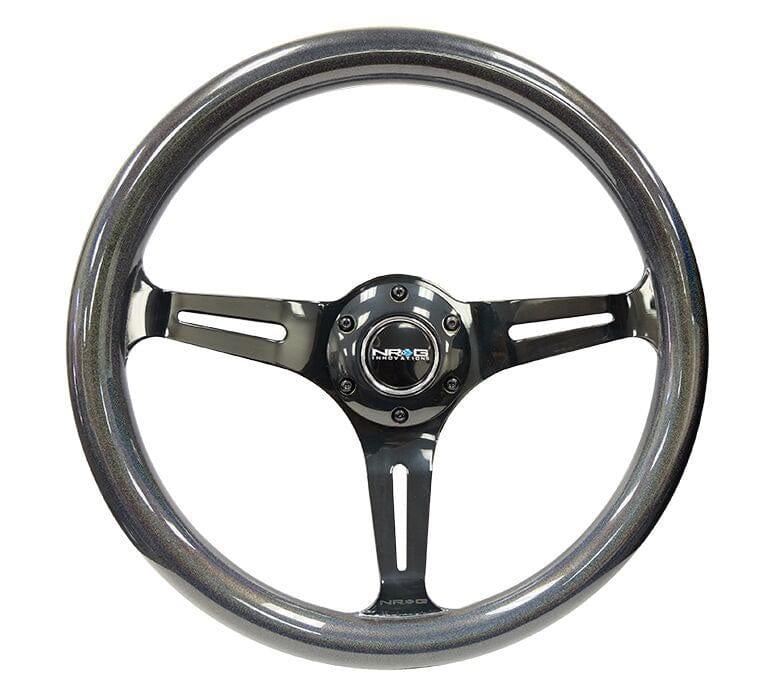 NRG - "Chameleon" Classic Wood Grain Wheel- 350mm 3 Black spokes- pearlescent Paint Grip Steering Wheels - 3 Spokes Wood-ST-015BC-CN - RZCrewGarage