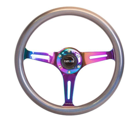NRG - Chameleon Classic Wood Grain Wheel- 350mm 3 Neochrome spokes- pearlescent Paint Grip Steering Wheels - 3 Spokes Wood-ST-015MC-CN - RZCrewGarage