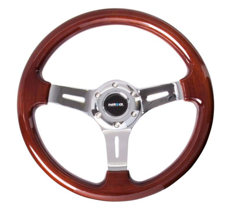 NRG - Classic Wood Grain Wheel, 330mm, 3 spoke center in chrome Steering Wheels - 3 Spokes Wood-ST-015-1CH - RZCrewGarage