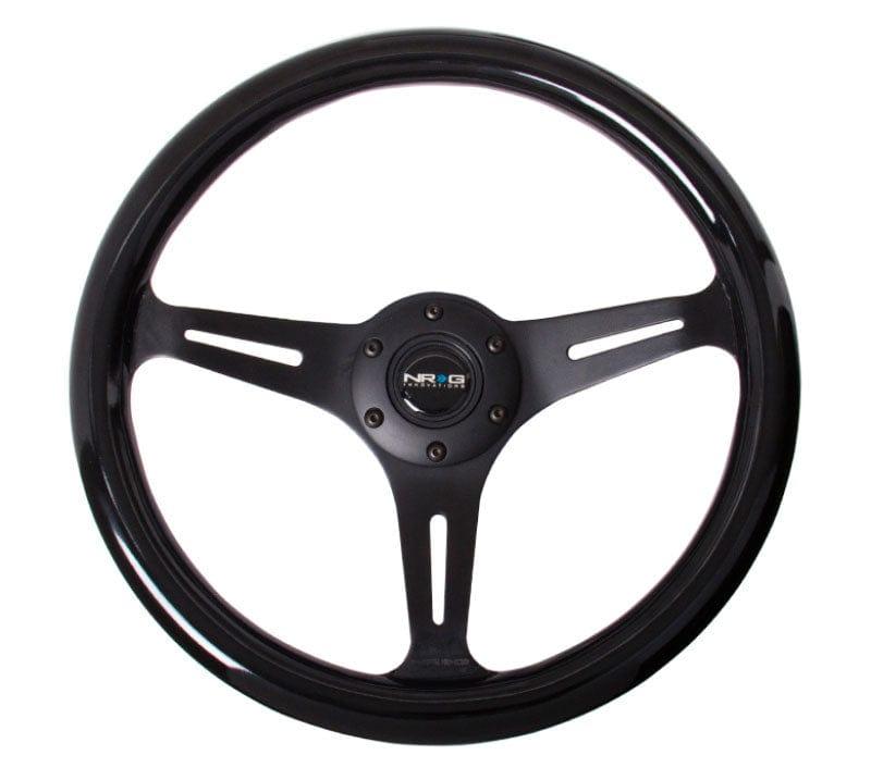 NRG - Classic Wood Grain Wheel - 350mm 3 Black spokes - Black Paint Grip Steering Wheels - 3 Spokes Wood-ST-015BK-BK - RZCrewGarage