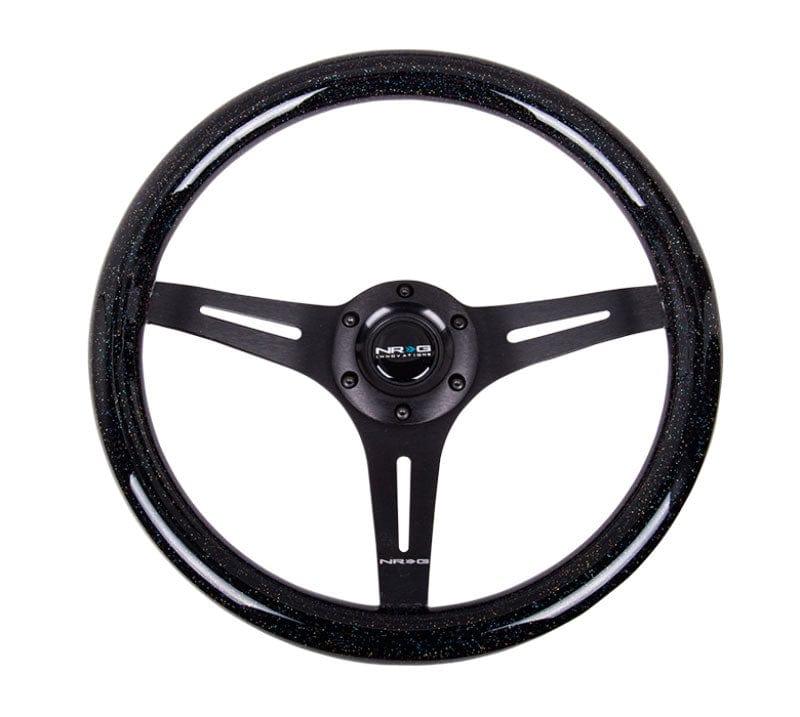 NRG - Classic Wood Grain Wheel, 350mm 3 black spokes-Black Sparkled Color Steering Wheels - 3 Spokes Wood-ST-015BK-BSB - RZCrewGarage