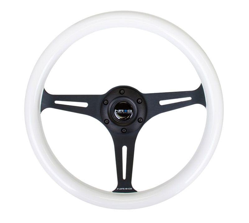 NRG - Classic Wood Grain Wheel - 350mm 3 black spokes - Glow-n-the-dark grip Steering Wheels - 3 Spokes Wood-ST-015BK-GL - RZCrewGarage