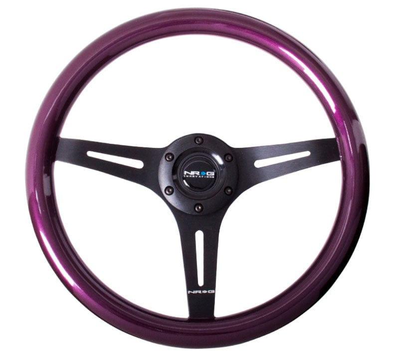 NRG - Classic Wood Grain Wheel, 350mm 3 black spokes, purple pearl/flake paint Steering Wheels - 3 Spokes Wood-ST-015BK-PP - RZCrewGarage