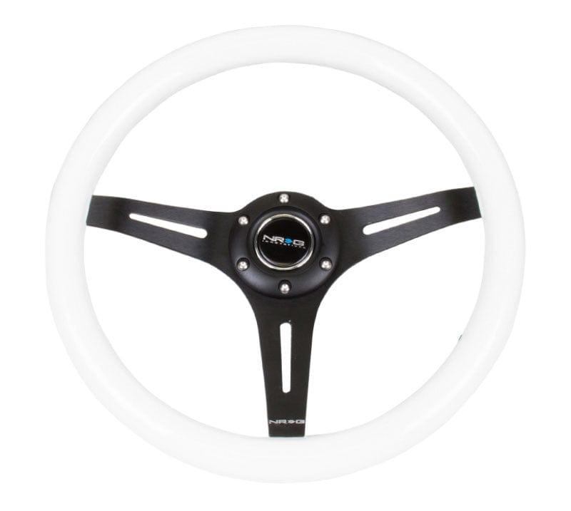 NRG - Classic Wood Grain Wheel - 350mm 3 Black spokes - White Paint Grip Steering Wheels - 3 Spokes Wood-ST-015BK-WT - RZCrewGarage