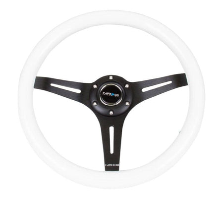 NRG - Classic Wood Grain Wheel - 350mm 3 Black spokes - White Paint Grip Steering Wheels - 3 Spokes Wood-ST-015BK-WT - RZCrewGarage