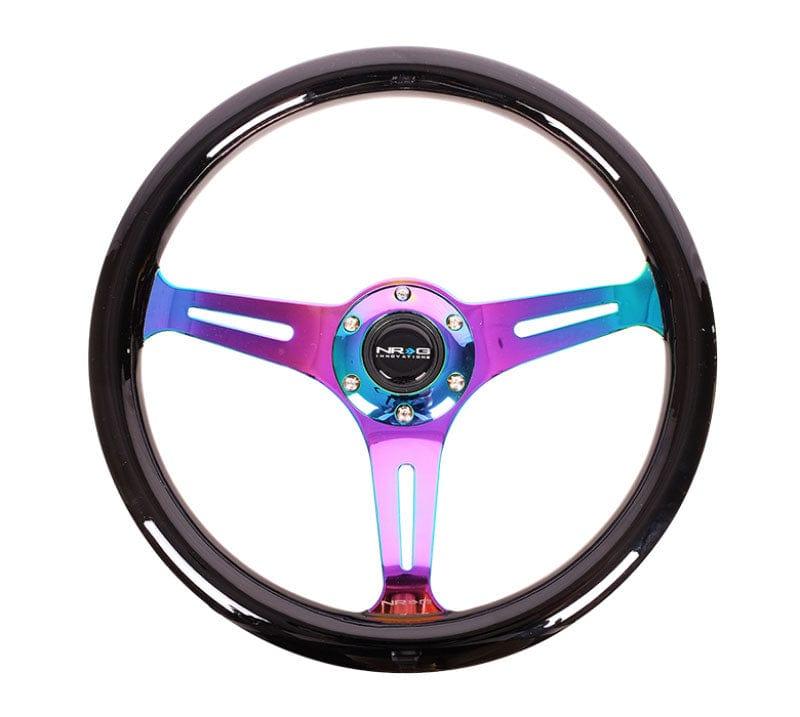 NRG - Classic Wood Grain Wheel - 350mm 3 Neochrome spokes - Black Paint Grip Steering Wheels - 3 Spokes Wood-ST-015MC-BK - RZCrewGarage