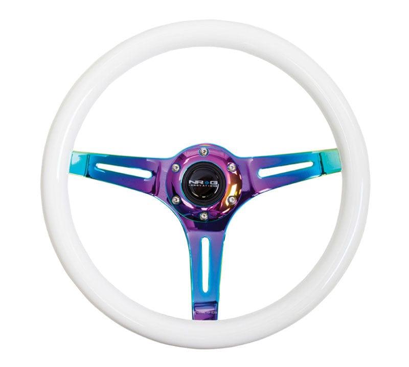 NRG - Classic Wood Grain Wheel - 350mm 3 Neochrome spokes - Glow-n-dark grip (ST-015MC-YG) Steering Wheels - 3 Spokes Wood-ST-015MC-GL - RZCrewGarage