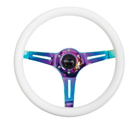 NRG - Classic Wood Grain Wheel - 350mm 3 Neochrome spokes - Glow-n-dark grip (ST-015MC-YG) Steering Wheels - 3 Spokes Wood-ST-015MC-GL - RZCrewGarage