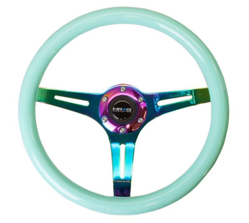NRG - Classic Wood Grain Wheel - 350mm 3 Neochrome spokes - Minty Fresh Color Steering Wheels - 3 Spokes Wood-ST-015MC-MF - RZCrewGarage