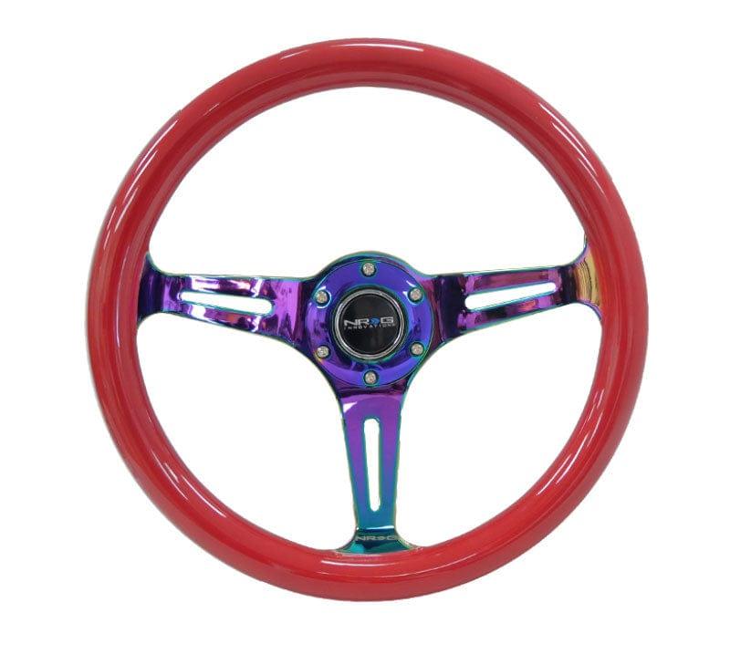 NRG - Classic Wood Grain Wheel - 350mm 3 Neochrome spokes - Red grip Steering Wheels - 3 Spokes Wood-ST-015MC-RD - RZCrewGarage