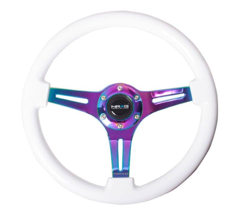 NRG - Classic Wood Grain Wheel - 350mm 3 Neochromw spokes - White Paint Grip Steering Wheels - 3 Spokes Wood-ST-015MC-WT - RZCrewGarage