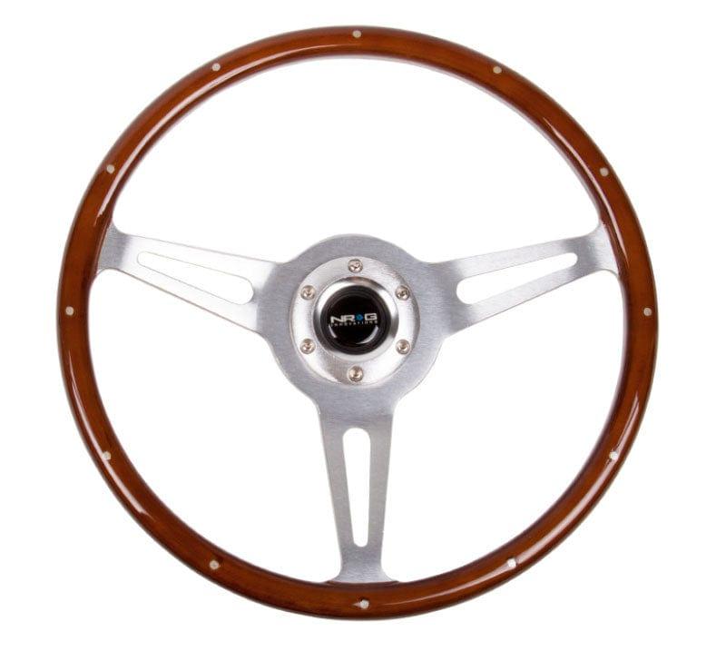 NRG - Classic Wood Grain Wheel, Brush aluminum 3 spoke 365mm with metal insert. Steering Wheels - 3 Spokes Wood-ST-380SL - RZCrewGarage