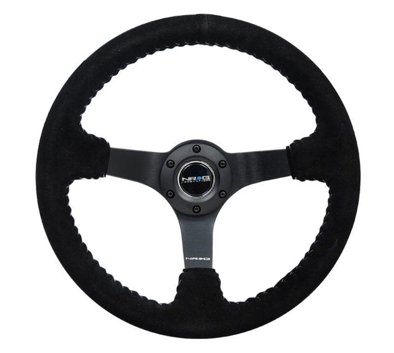 NRG - Reinforced Steering Wheel - 3" Deep, 5mm matte black spoke, 350mm Sport Steering Wheel Black suede w/ Silver baseball stitching Steering Wheels - 3 Spokes Suede-RST-036MB-S-SL - RZCrewGarage