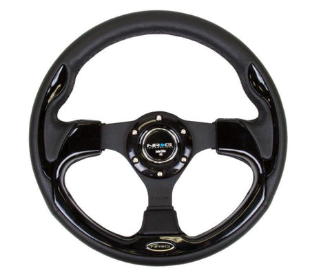 NRG - Reinforced Steering Wheel- 320mm Sport Steering Wheel w/ Black Trim Steering Wheels - 3 Spokes Leather-RST-001BK - RZCrewGarage