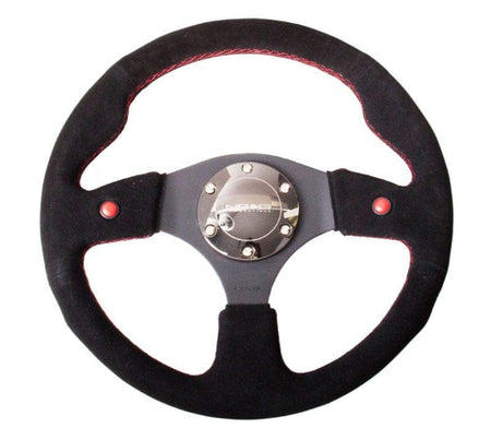 NRG - Reinforced Steering Wheel- 320mm Sport Steering Wheel w/ Blue Trim Steering Wheels - 3 Spokes Suede-RST-007S - RZCrewGarage