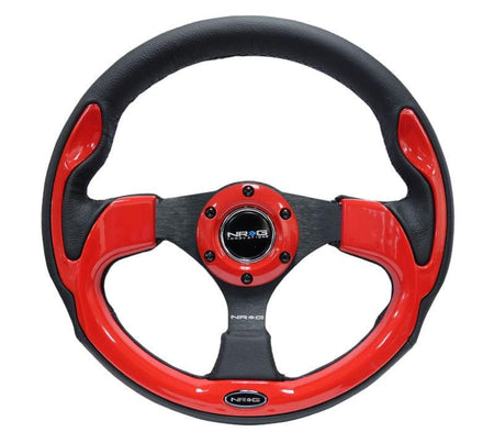 NRG - Reinforced Steering Wheel- 320mm Sport Steering Wheel w/ Red Trim Steering Wheels - 3 Spokes Leather-RST-001RD - RZCrewGarage