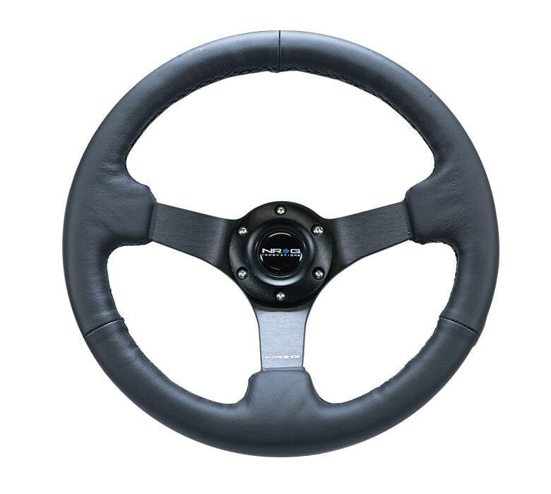 NRG - Reinforced Steering Wheel - 330mm Sport Leather Racing ( 3" Deep) Comfort Grip, 4mm matte black spoke with criss cross stitching Steering Wheels - 3 Spokes Leather-RST-033BK-R - RZCrewGarage