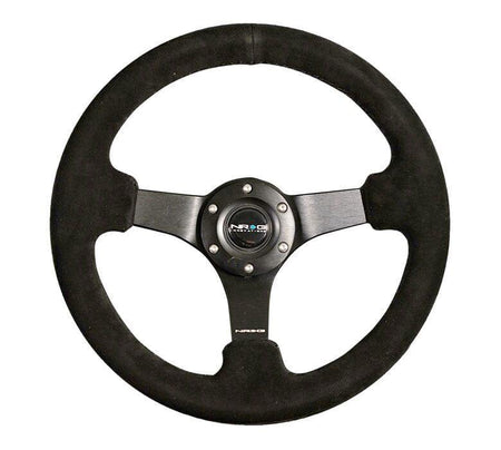 NRG - Reinforced Steering Wheel - 330mm Sport Suede Racing ( 3" Deep) Comfort Grip, 4mm matte black spoke with criss cross stitching Steering Wheels - 3 Spokes Suede-RST-033BK-S - RZCrewGarage