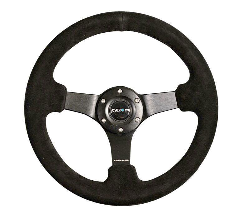 NRG - Reinforced Steering Wheel - 330mm Sport Suede Racing ( 3" Deep) Comfort Grip, 4mm matte black spoke with criss cross stitching Steering Wheels - 3 Spokes Suede-RST-033BK-S - RZCrewGarage