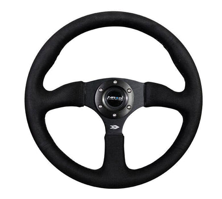 NRG - Reinforced Steering Wheel - 350mm Sport Leather Racing ( 2.5" Deep) Comfort Grip, 4mm matte black spoke with Alcantara finish Steering Wheels - 3 Spokes Alcantara-RST-023MB-SA - RZCrewGarage