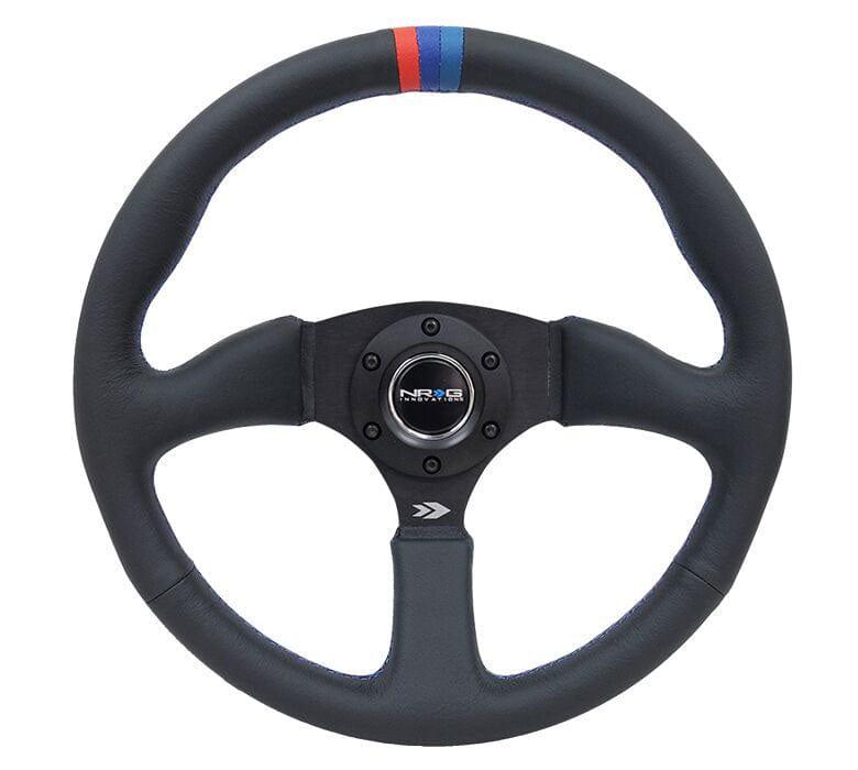 NRG - Reinforced Steering Wheel - 350mm Sport Leather Racing ( 2.5" Deep) Comfort Grip, 4mm matte black spoke with m3 stitching and line Steering Wheels - 3 Spokes Leather-RST-023MB-R-M3 - RZCrewGarage
