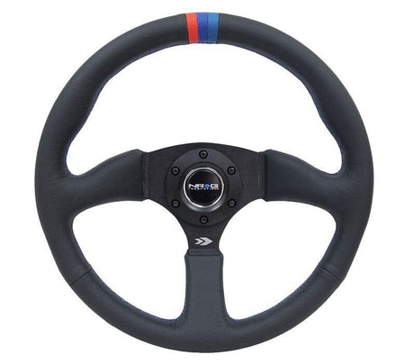 NRG - Reinforced Steering Wheel - 350mm Sport Leather Racing ( 2.5" Deep) Comfort Grip, 4mm matte black spoke with m3 stitching and line Steering Wheels - 3 Spokes Leather-RST-023MB-R-M3 - RZCrewGarage