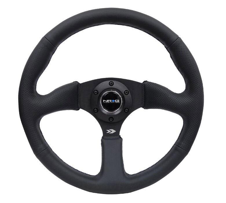 NRG - Reinforced Steering Wheel- 350mm Sport Leather Racing ( 2.5" Deep) Comfort Grip 5mm matte black spoke Steering Wheels - 3 Spokes Leather-RST-023MB-R - RZCrewGarage