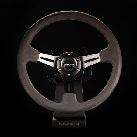 NRG - Reinforced Steering Wheel 350mm Sport Steering Wheel (3" Deep) Black Leather with Alcantara Stitching Steering Wheels - 3 Spokes Alcantara-RST-018SA - RZCrewGarage