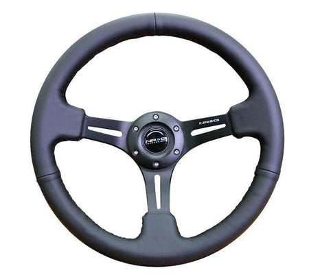 NRG - Reinforced Steering Wheel 350mm Sport Steering Wheel (3" Deep) Black Leather with Black Stitching Steering Wheels - 3 Spokes Leather-RST-018R - RZCrewGarage