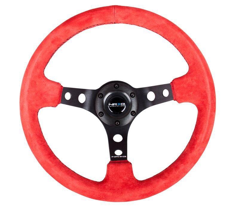 NRG - Reinforced Steering Wheel - 350MM Sport Steering Wheel (3" Deep) - Red Suede Steering Wheels - 3 Spokes Suede-RST-006S-RR - RZCrewGarage