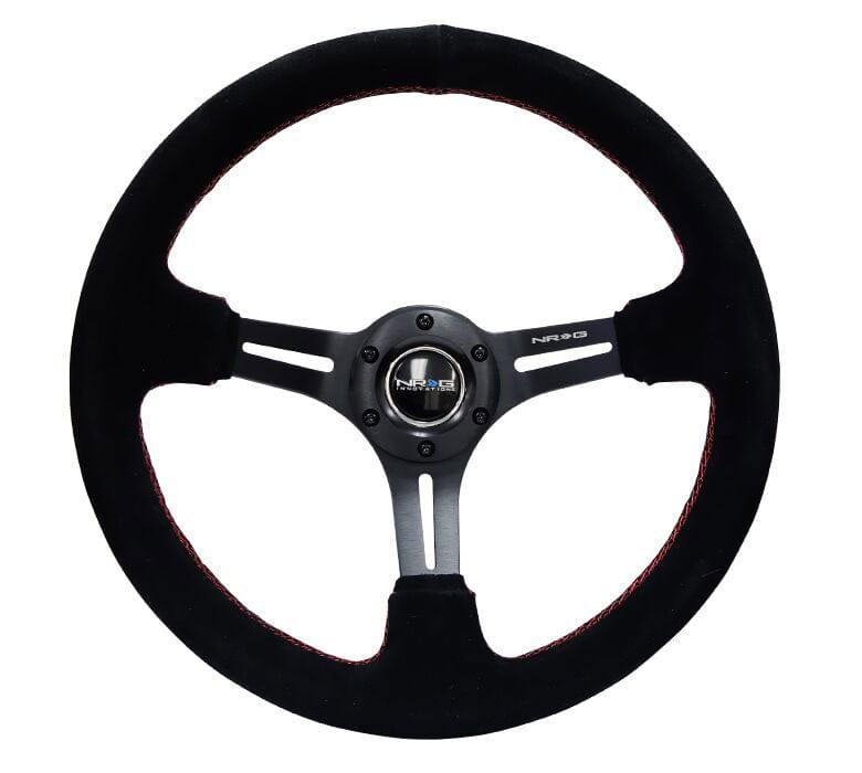 NRG - Reinforced Steering Wheel 350mm Sport Steering Wheel SUEDE (3" Deep) Black Leather with Red Stitch Steering Wheels - 3 Spokes Suede-RST-018S-RS - RZCrewGarage