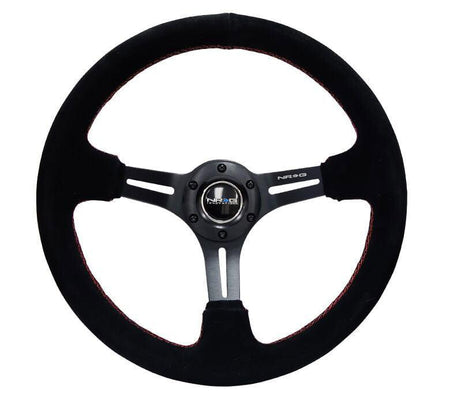 NRG - Reinforced Steering Wheel 350mm Sport Steering Wheel SUEDE (3" Deep) Black Leather with Red Stitch Steering Wheels - 3 Spokes Suede-RST-018S-RS - RZCrewGarage