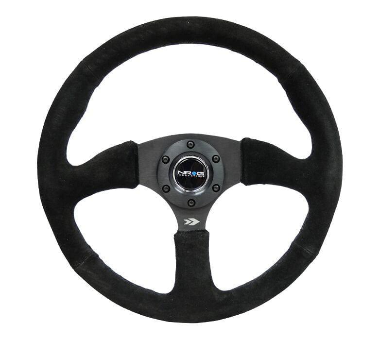 NRG - Reinforced Steering Wheel- 350mm Sport Suede Racing ( 2.5" Deep) Comfort Grip, 5mm thick matte black spoke Steering Wheels - 3 Spokes Suede-RST-023MB-S - RZCrewGarage