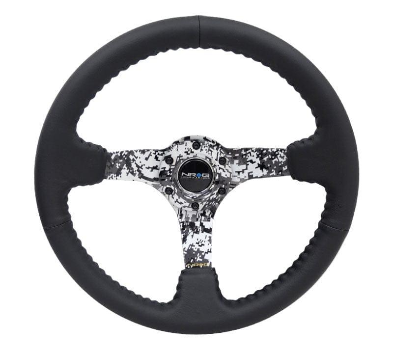 NRG - Reinforced Steering Wheel - Hydro Dipped Digital Camo 3" Deep, 5mm spoke, 350mm Sport Steering Wheel Black Leather w/ Black baseball stitching Steering Wheels - 3 Spokes Leather-RST-036DC-R - RZCrewGarage