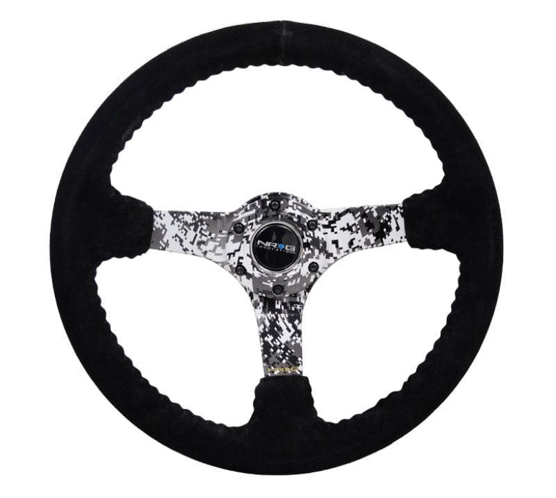 NRG - Reinforced Steering Wheel - Hydro Dipped Digital Camo 3" Deep, 5mm spoke, 350mm Sport Steering Wheel Black Suede w/ Black baseball stitching Steering Wheels - 3 Spokes Suede-RST-036DC-S - RZCrewGarage